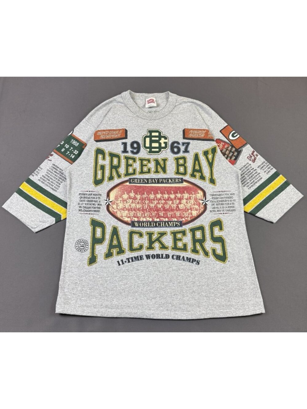 Rare Vintage 90s NFL Greenbay Packers Football AOP 1967 World Champions Grey USA
